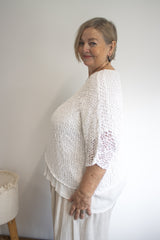 Travel Overlay Knit Top in White