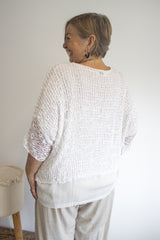 Travel Overlay Knit Top in White