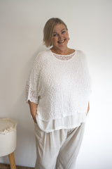 Travel Overlay Knit Top in White