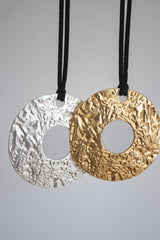 Silver Hammered Pendant Long Necklace