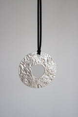 Silver Hammered Pendant Long Necklace