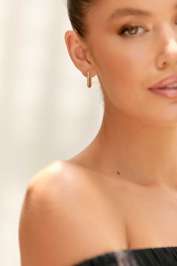Diamante Front Link Shape Hoops in Gold
