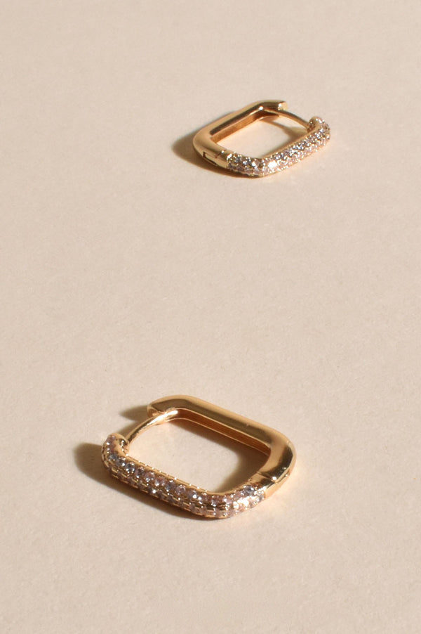 Diamante Front Link Shape Hoops in Gold
