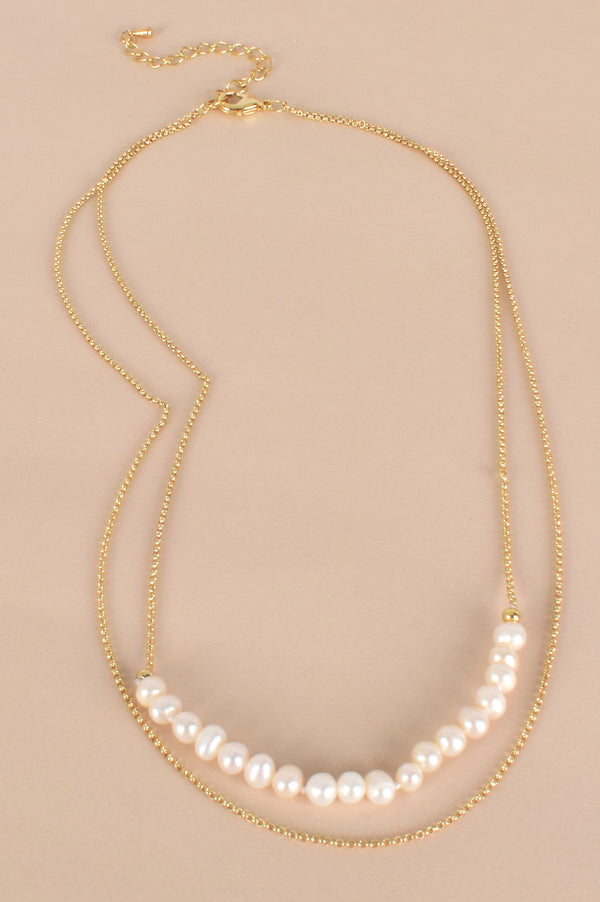 Fine Chain Pearl Layer Necklace (Gold)