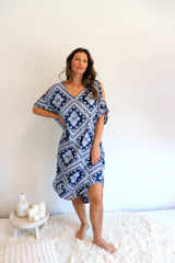 Cold Shoulder Dress In Blue Diamond
