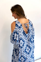 Cold Shoulder Dress In Blue Diamond