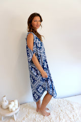 Cold Shoulder Dress In Blue Diamond