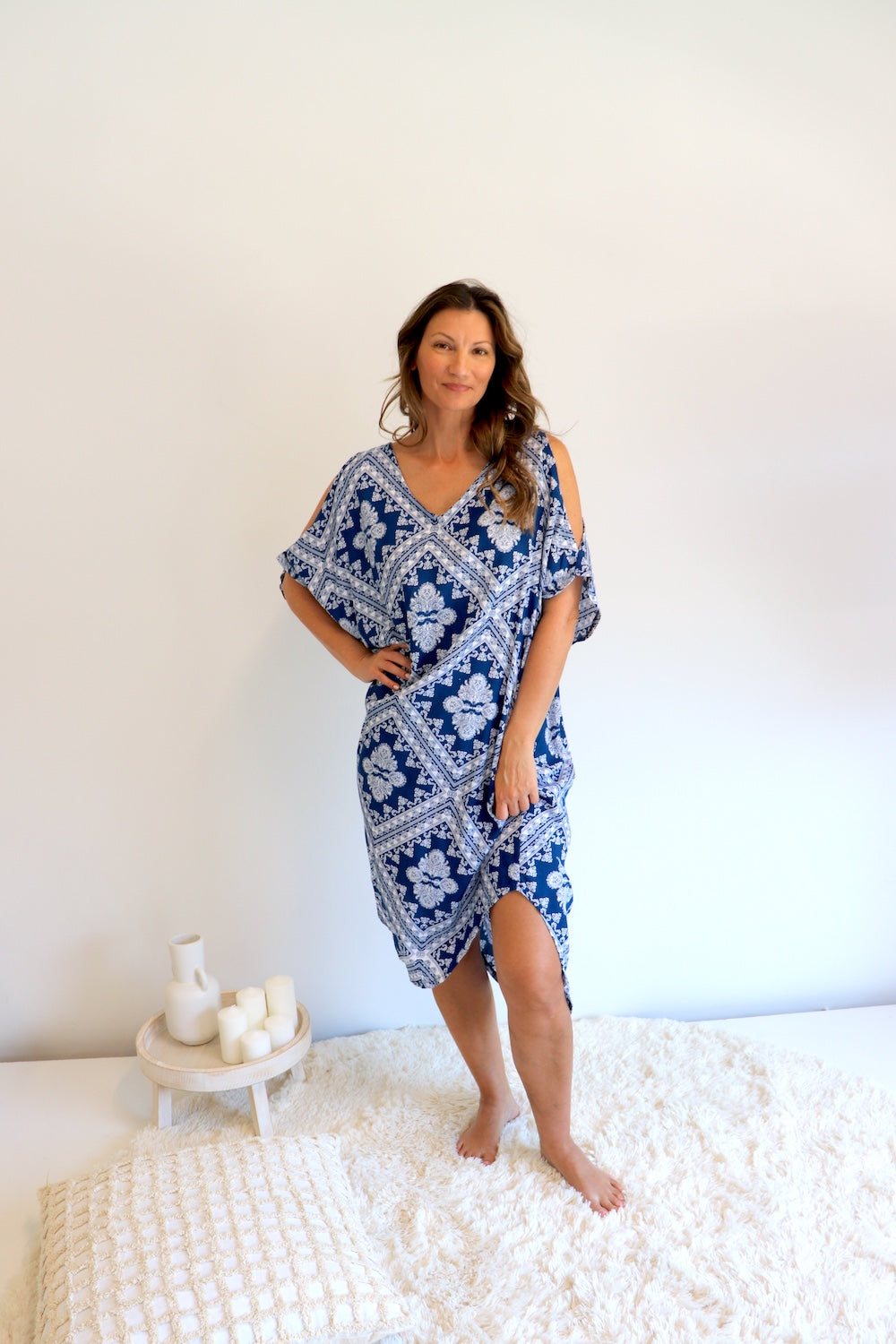 Cold Shoulder Dress In Blue Diamond – Rock Olive