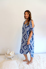 Cold Shoulder Dress In Blue Diamond
