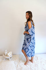 Cold Shoulder Dress In Blue Diamond