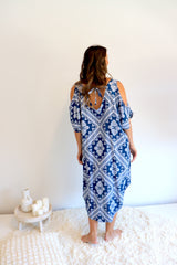 Cold Shoulder Dress In Blue Diamond