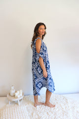 Cold Shoulder Dress In Blue Diamond