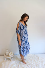 Cold Shoulder Dress In Blue Diamond