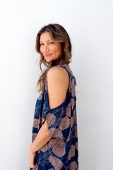 Cold Shoulder Dress In Blue Tea