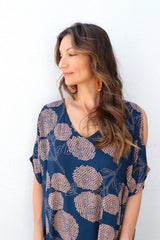 Cold Shoulder Dress In Blue Tea