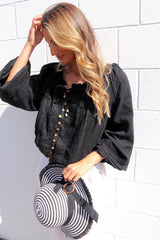 Coastal Cotton Long Sleeve Top - Black
