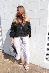Coastal Cotton Long Sleeve Top - Black