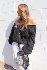 Coastal Cotton Long Sleeve Top - Black