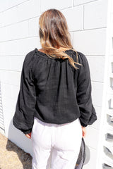 Coastal Cotton Long Sleeve Top - Black