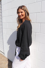 Coastal Cotton Long Sleeve Top - Black