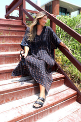 Long Kaftan in Midnight Tie Dye