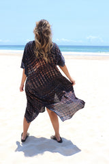 Long Kaftan in Midnight Tie Dye