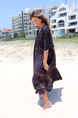 Long Kaftan in Midnight Tie Dye