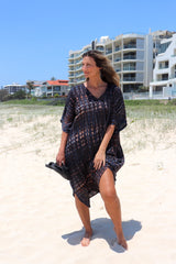 Long Kaftan in Midnight Tie Dye