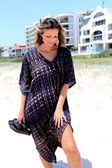 Long Kaftan in Midnight Tie Dye