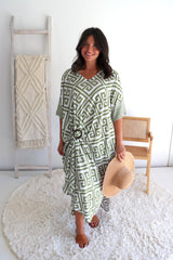 Long Kaftan In Corinthian Coast in Olive