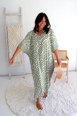 Long Kaftan In Corinthian Coast in Olive