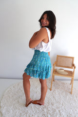 Ripple Effect Mini Skirt in Flowers Blue