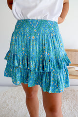 Ripple Effect Mini Skirt in Flowers Blue