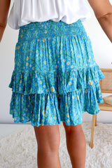 Ripple Effect Mini Skirt in Flowers Blue