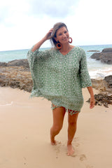 Short Kaftan With Tassels In Sage