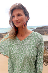 Short Kaftan With Tassels In Sage