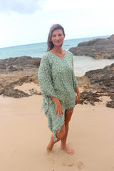 Short Kaftan With Tassels In Sage