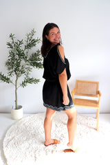 Short Grecian Dress In Black Embroidery
