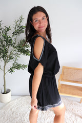 Short Grecian Dress In Black Embroidery