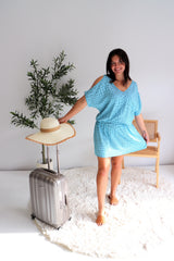 Short Grecian Dress In Pebble Blue