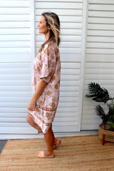 Getaway Short Sleeve Short Dress In Pink Earth Rose