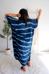 Long Kaftan in Navy Tie Dye