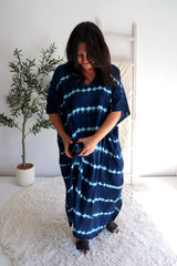 Long Kaftan in Navy Tie Dye