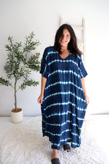 Long Kaftan in Navy Tie Dye