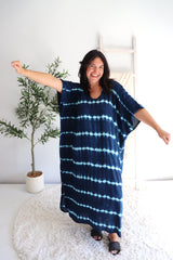 Long Kaftan in Navy Tie Dye