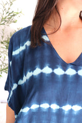 Long Kaftan in Navy Tie Dye