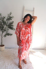 Long Kaftan In Tropic Coral