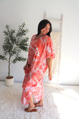 Long Kaftan In Tropic Coral