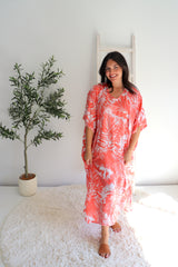 Long Kaftan In Tropic Coral