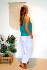 Coastal Linen Blend Cami in Aqua Green